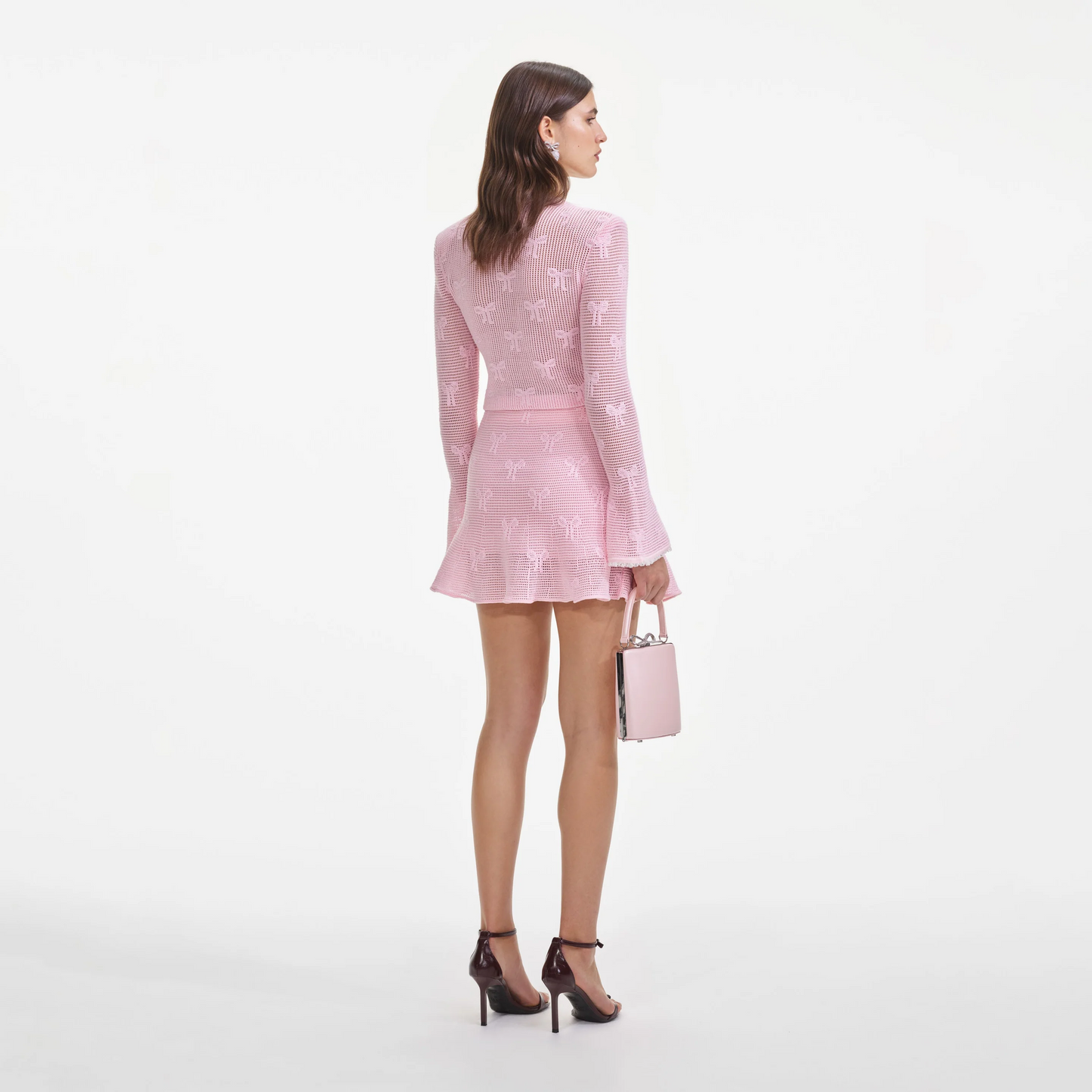 SP Pink Bow Crochet Cardigan | Mini Skirt | Set