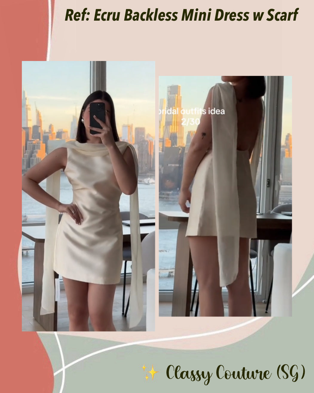 Ref Ecru Backless Mini Dress w Scarf in Butter Yellow