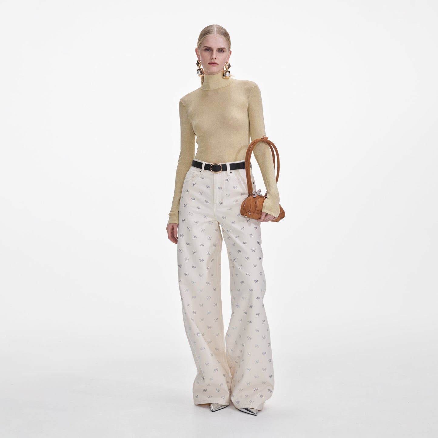 SP Cream Denim Diamante Bow Jeans