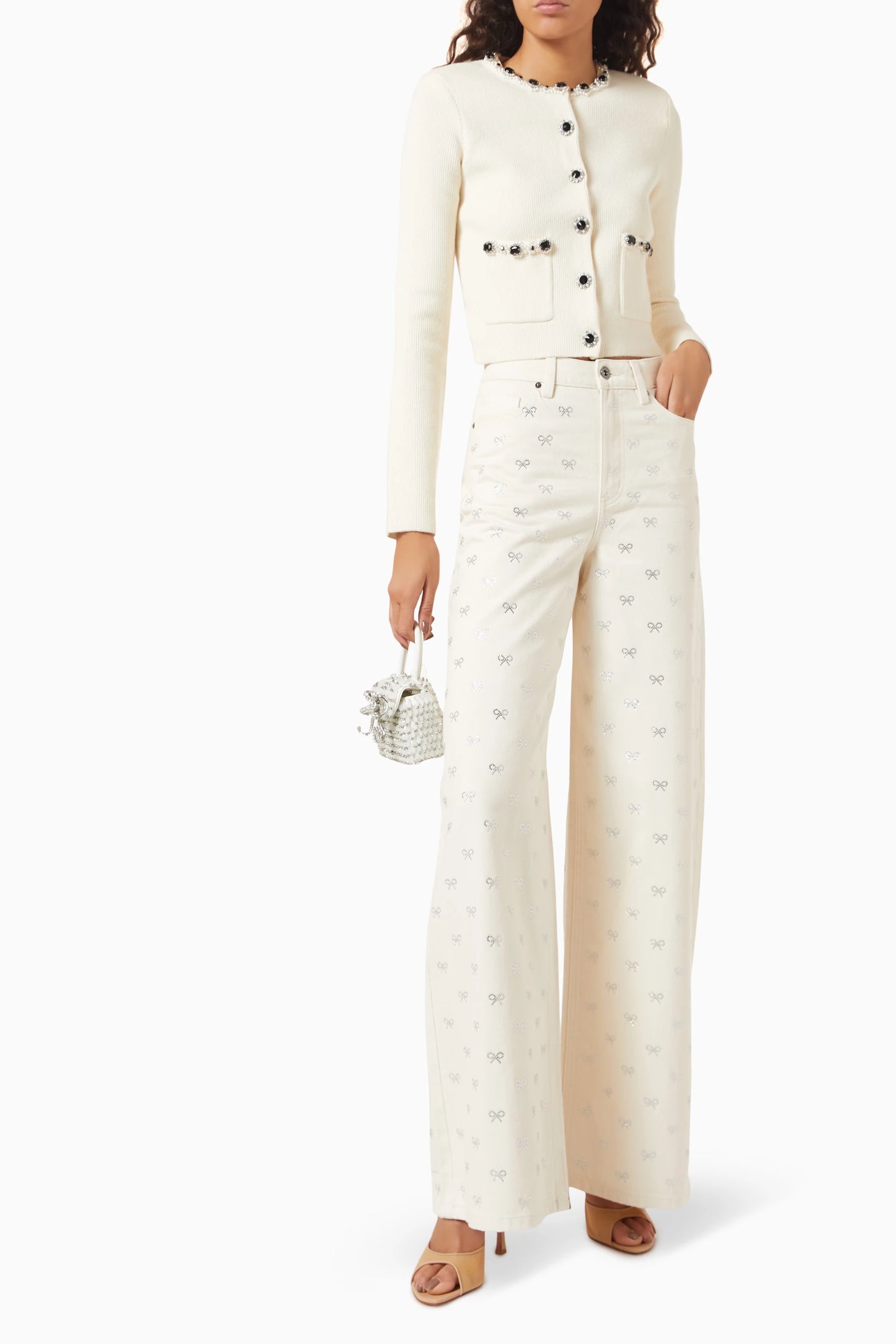 SP Cream Denim Diamante Bow Jeans
