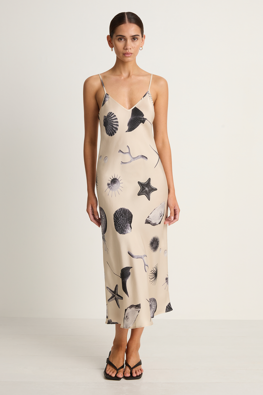 SL 90s Slip Silk Midi Dress in Seashells