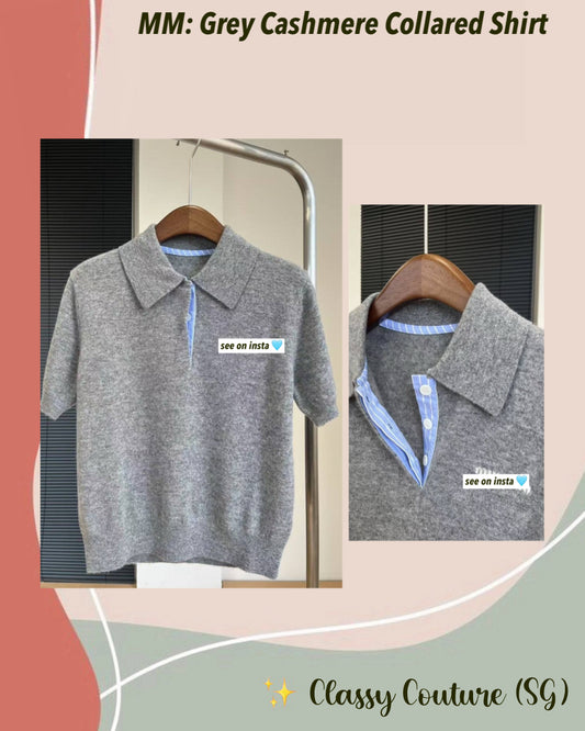 MM Grey Cashmere Collar Polo Sweater Shirt