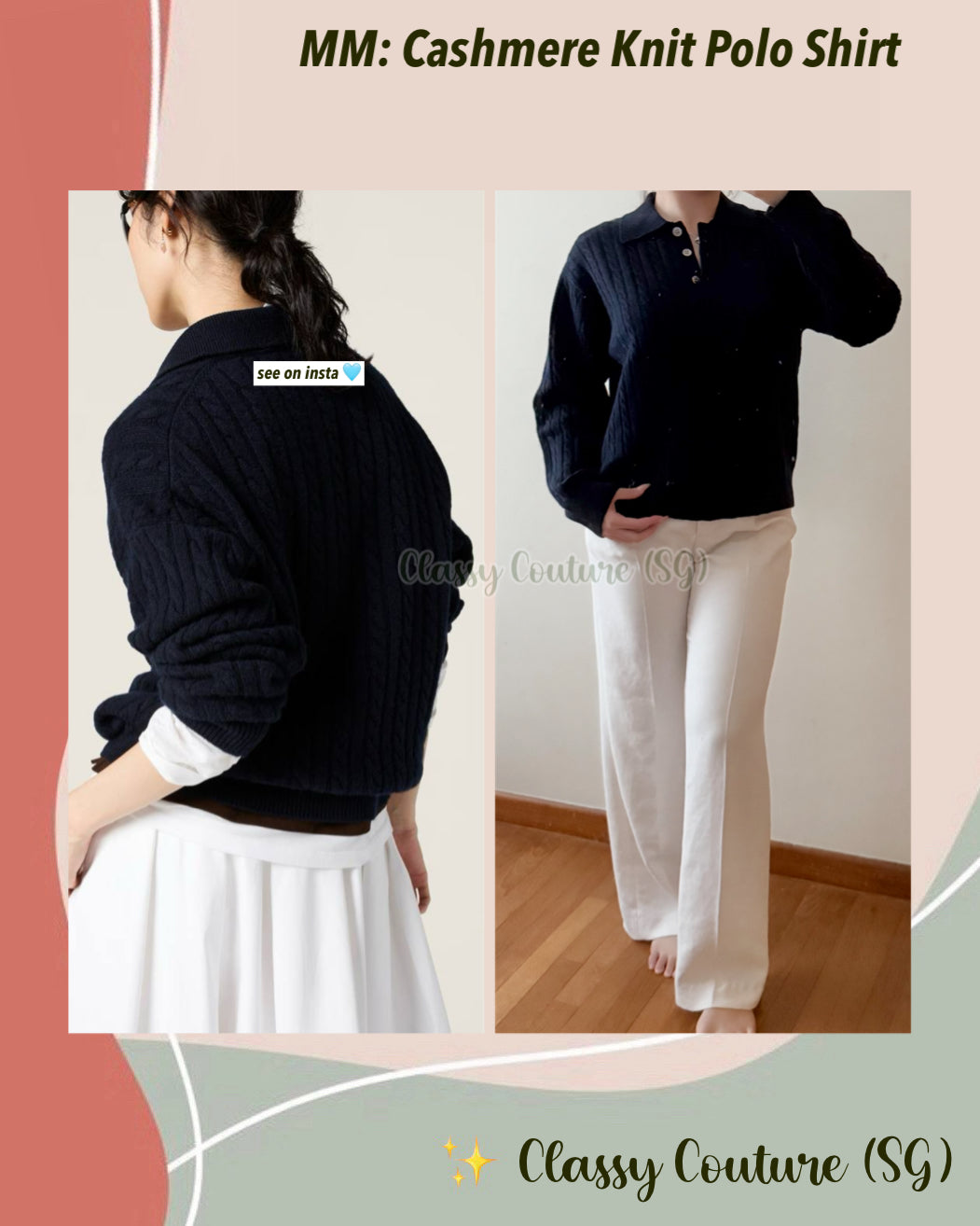 MM Cashmere Knit Long Sleeve Polo Shirt in Navy