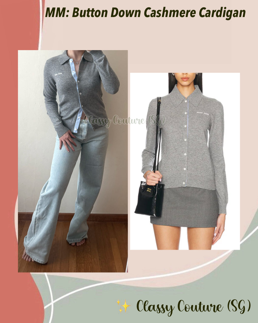 MM Button Down Collared Cashmere Cardigan in Grey