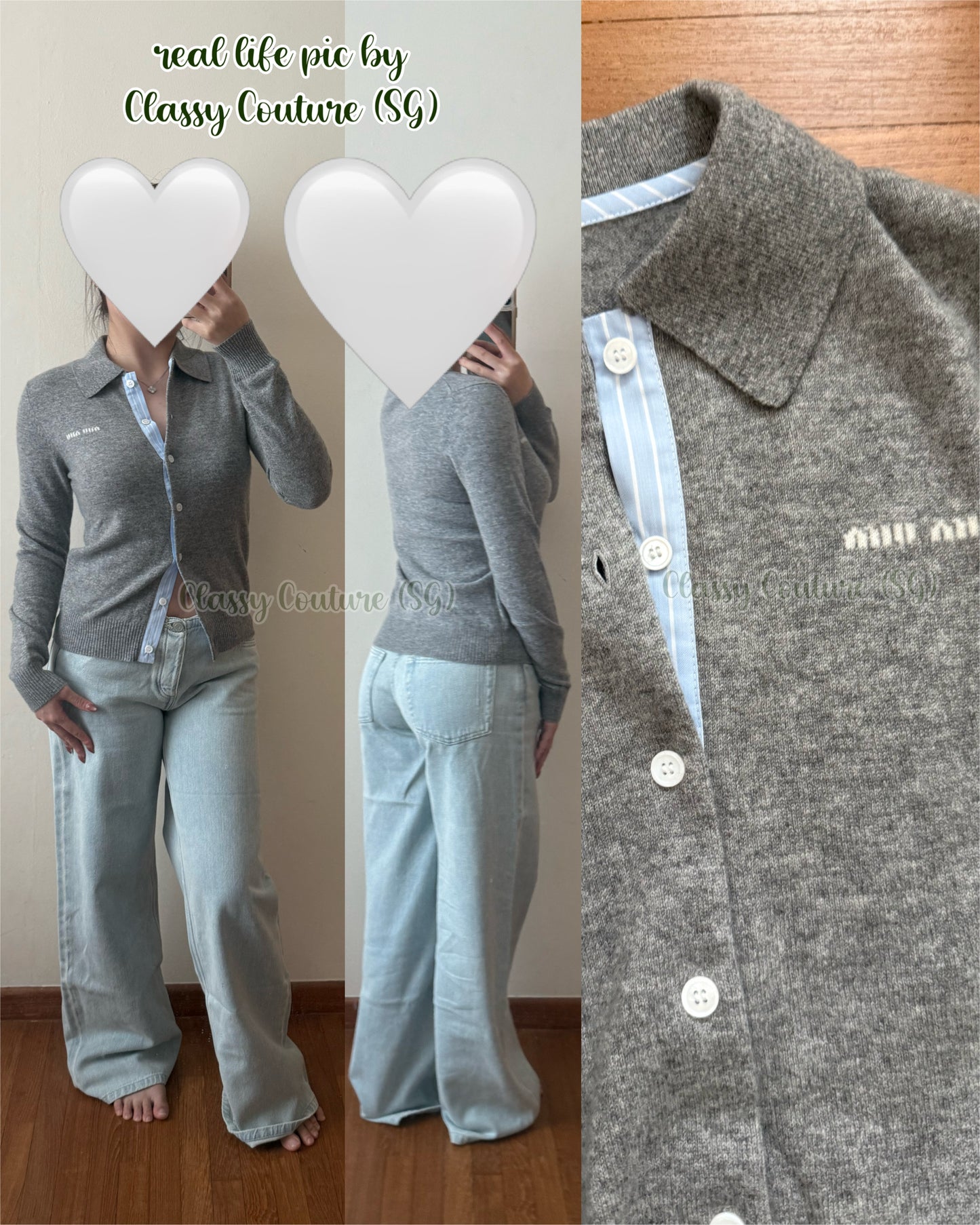 MM Button Down Collared Cashmere Cardigan in Grey