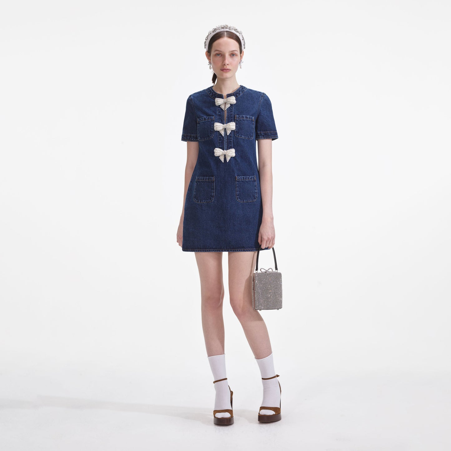 SP Denim Bow Shift Mini Dress