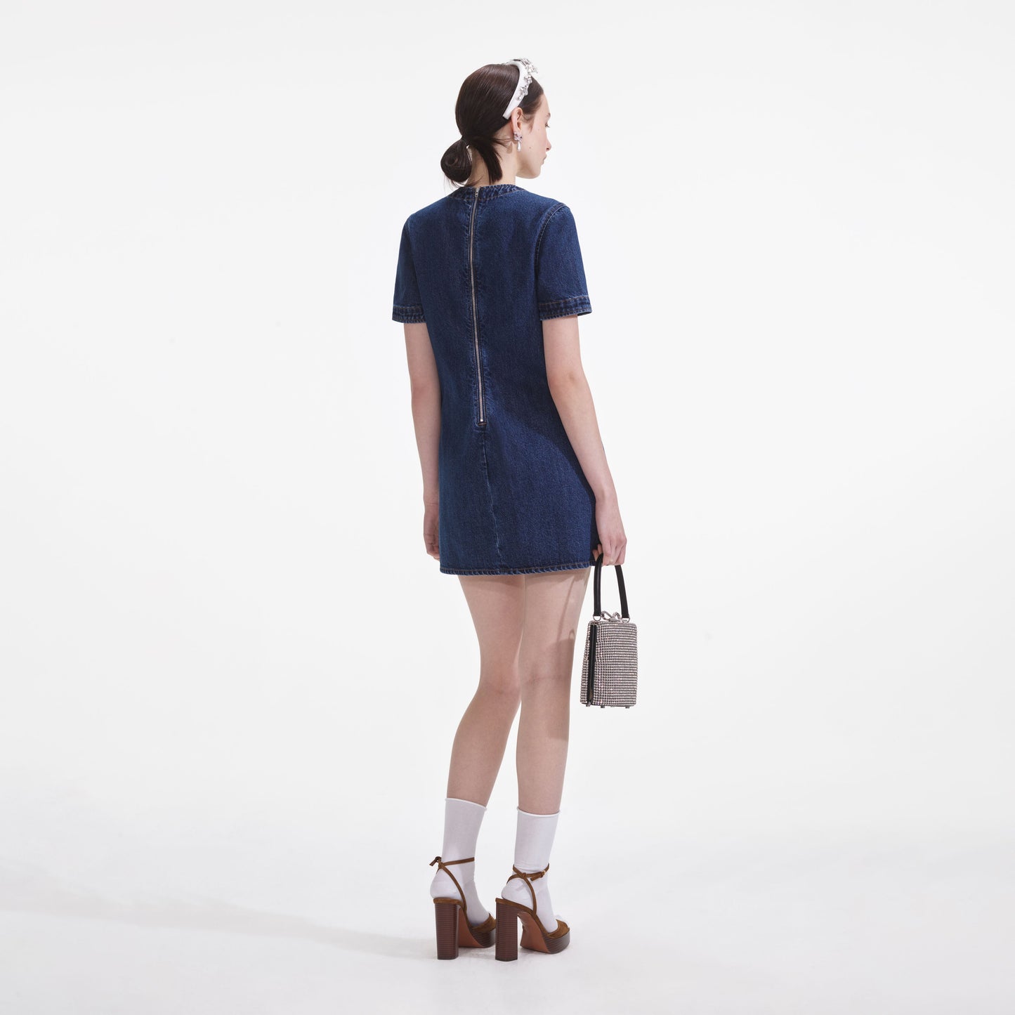SP Denim Bow Shift Mini Dress
