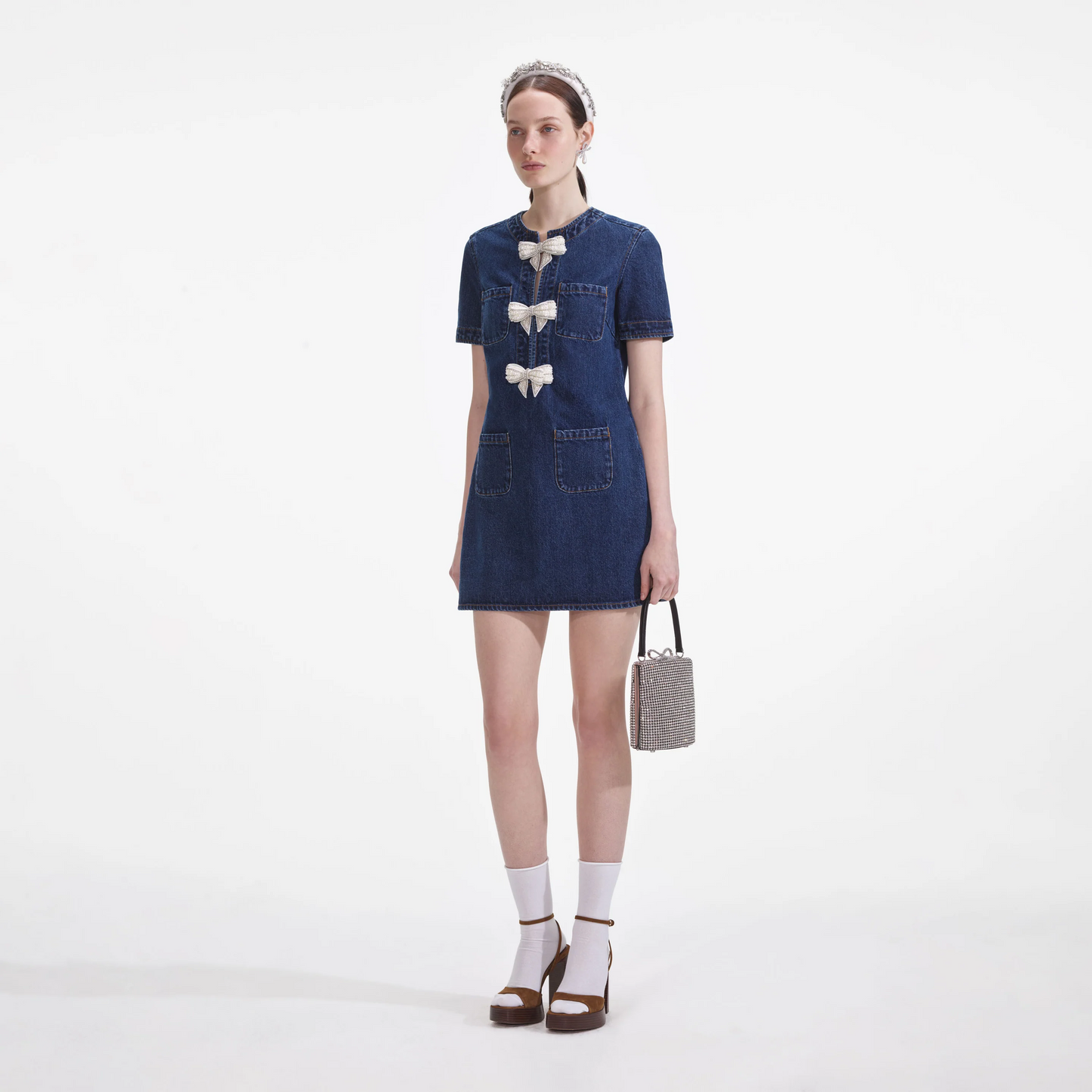 SP Denim Bow Shift Mini Dress