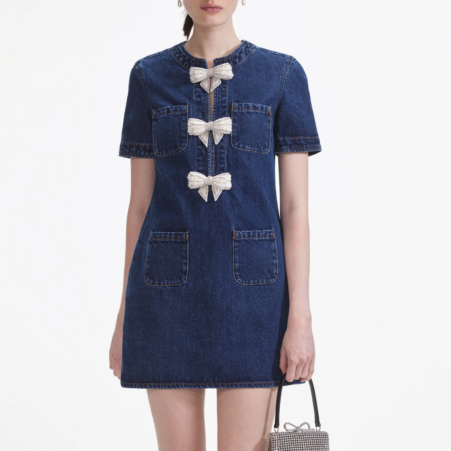 SP Denim Bow Shift Mini Dress