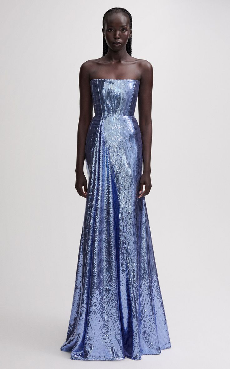AP Strapless Godet Draped Sequin Gown Maxi Dress
