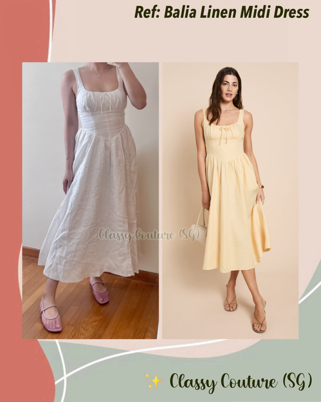 (PART 2/2) Ref Balia Midi Dress in White Linen | Parmesan Linen | Cotton Blue Denim