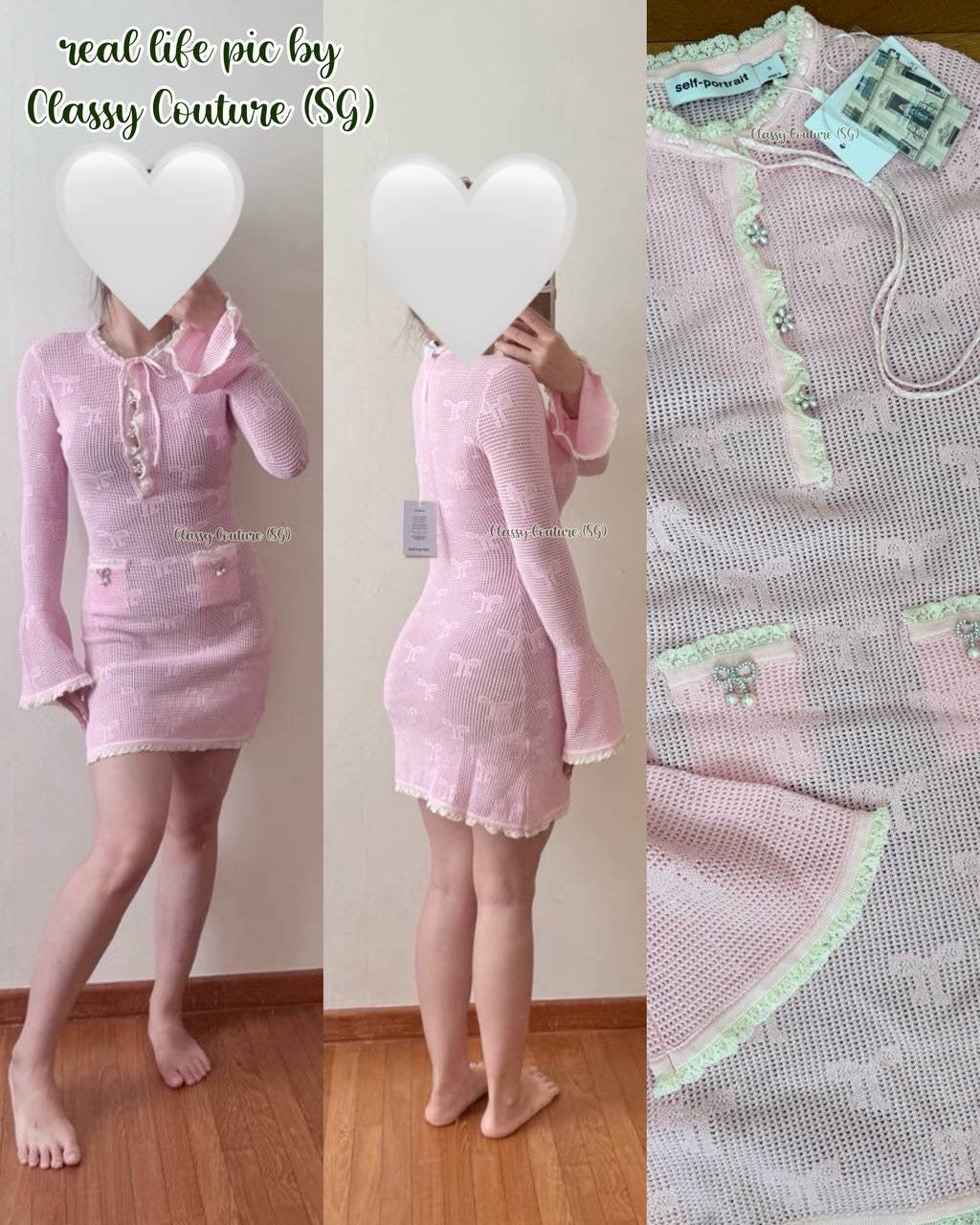 SP Pink Bow Crochet Mini Dress