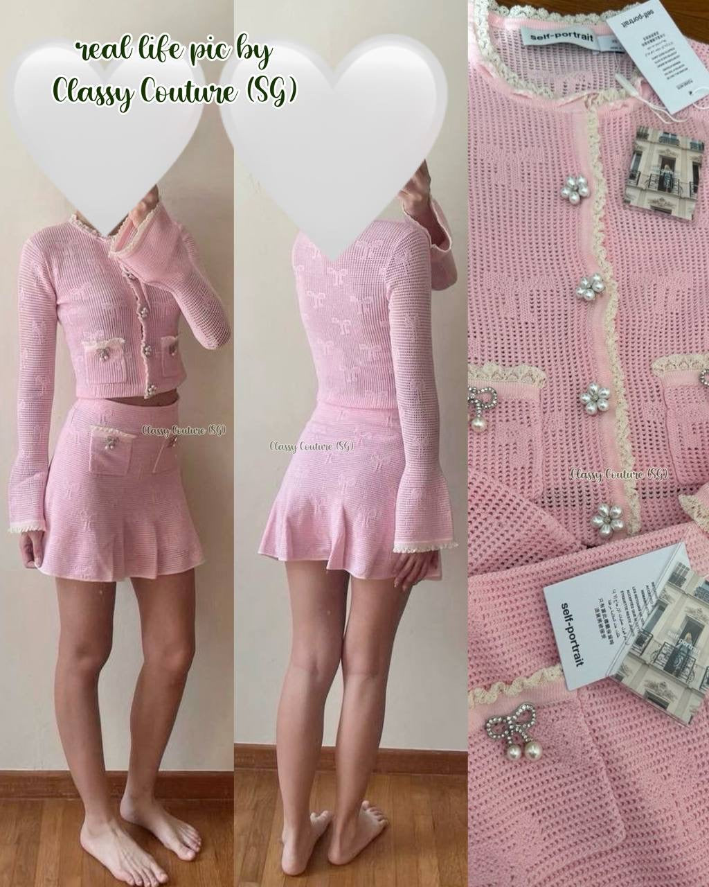 SP Pink Bow Crochet Cardigan | Mini Skirt | Set