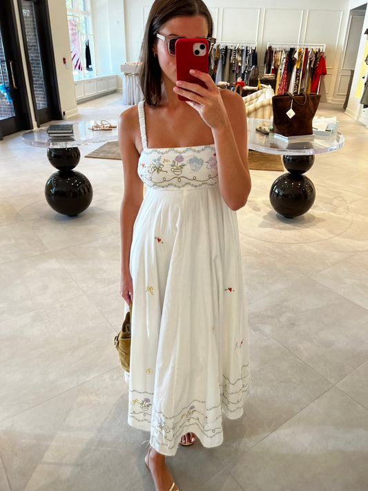 ALM Gulia Cotton Embroidered Midi Dress Sundress