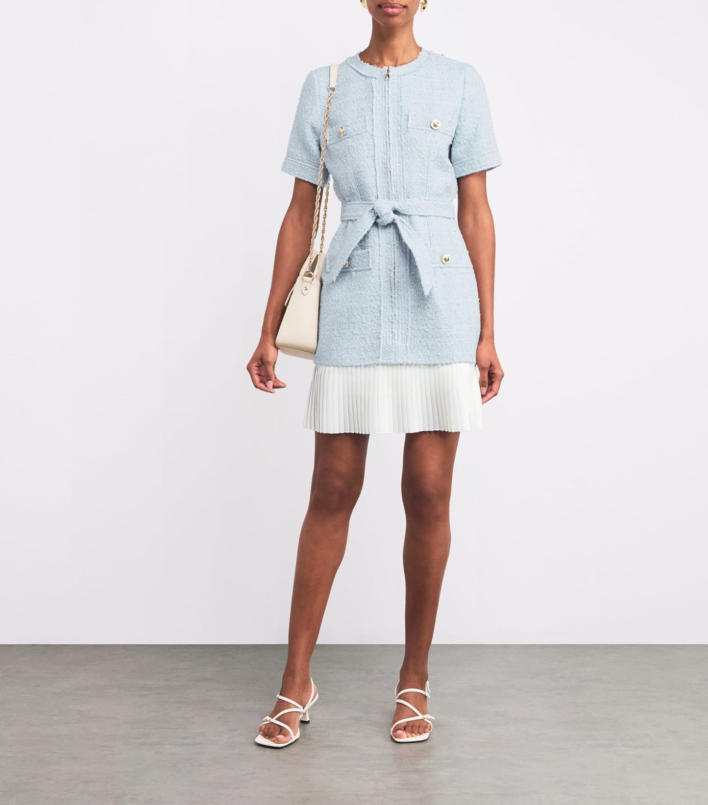 SD Joie Belted Blue Tweed Mini Dress