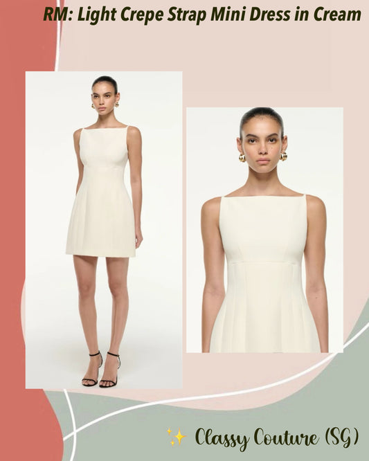 RM Light Crepe Strap Mini Dress in Cream