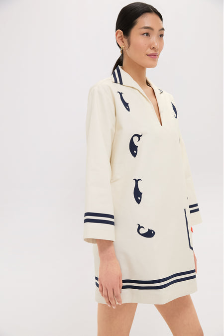 ALM Marine Tunic Long Sleeve Cotton Mini Dress