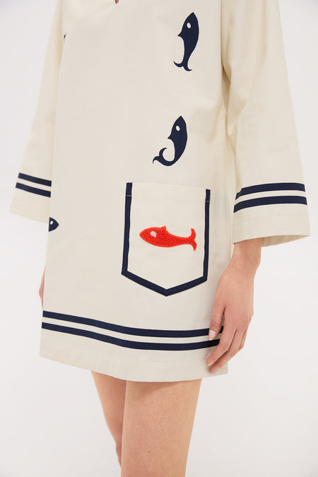 ALM Marine Tunic Long Sleeve Cotton Mini Dress