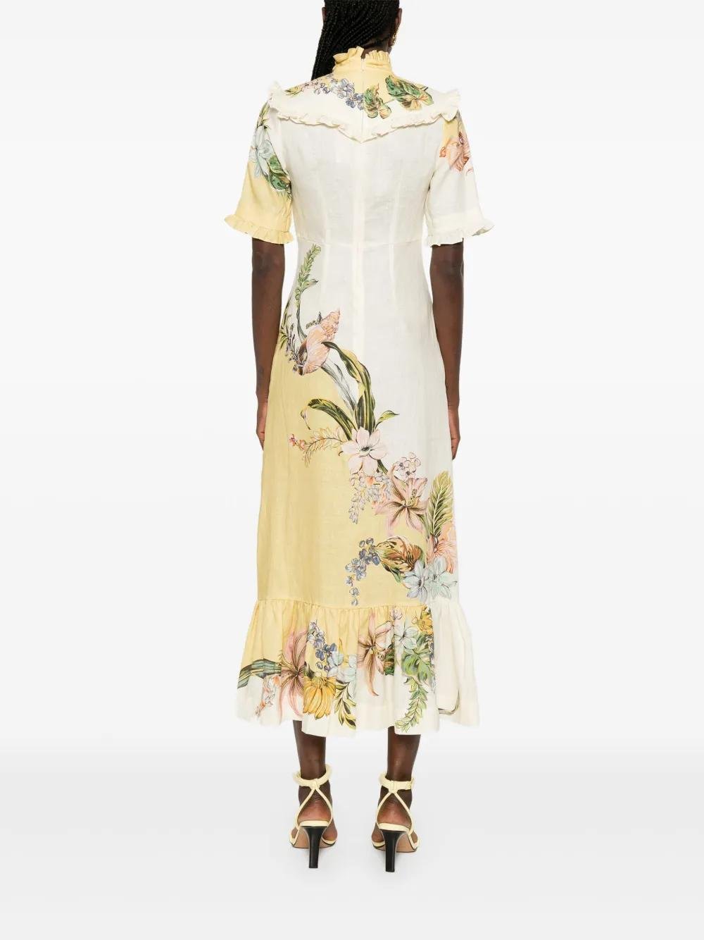 ALM Oleander Frill Yoke Linen Midi Dress