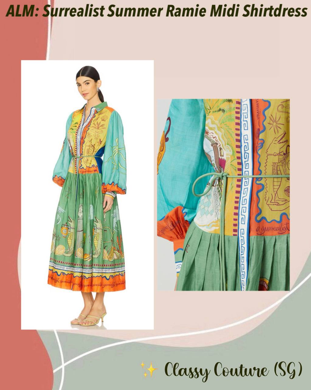 ALM Surrealist Summer Ramie Midi Dress Shirtdress