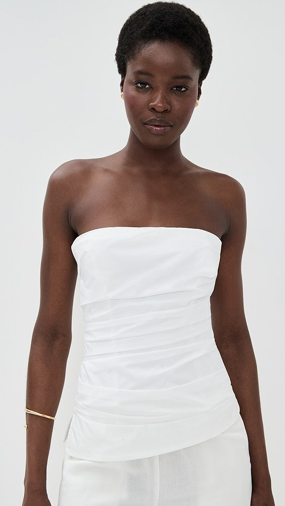 SIM White Emerson Cotton Strapless Bustier Top