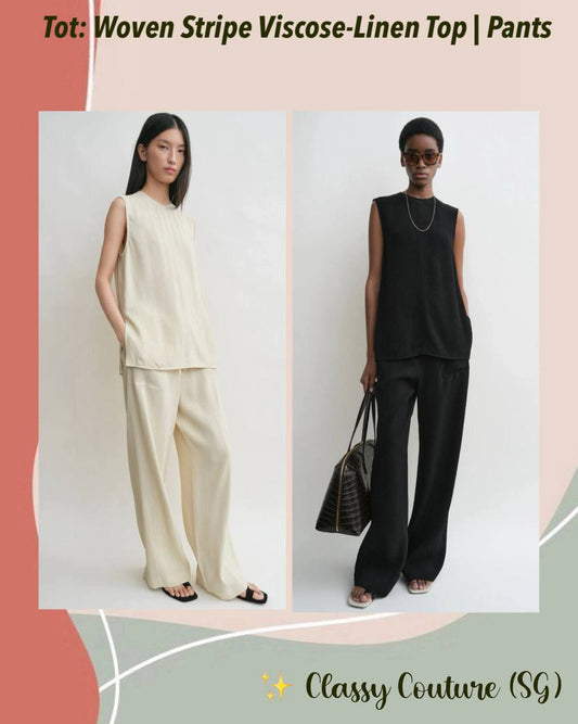 Tot Woven Stripe Top | Pants | Viscose-Linen Set