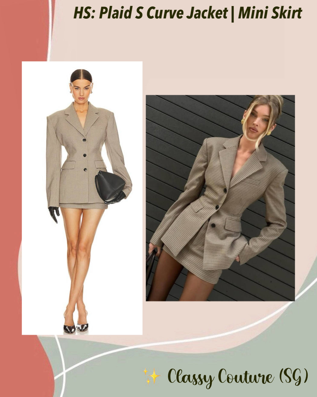 HS Cafe Plaid S Curve Jacket | Mini Skirt | Set