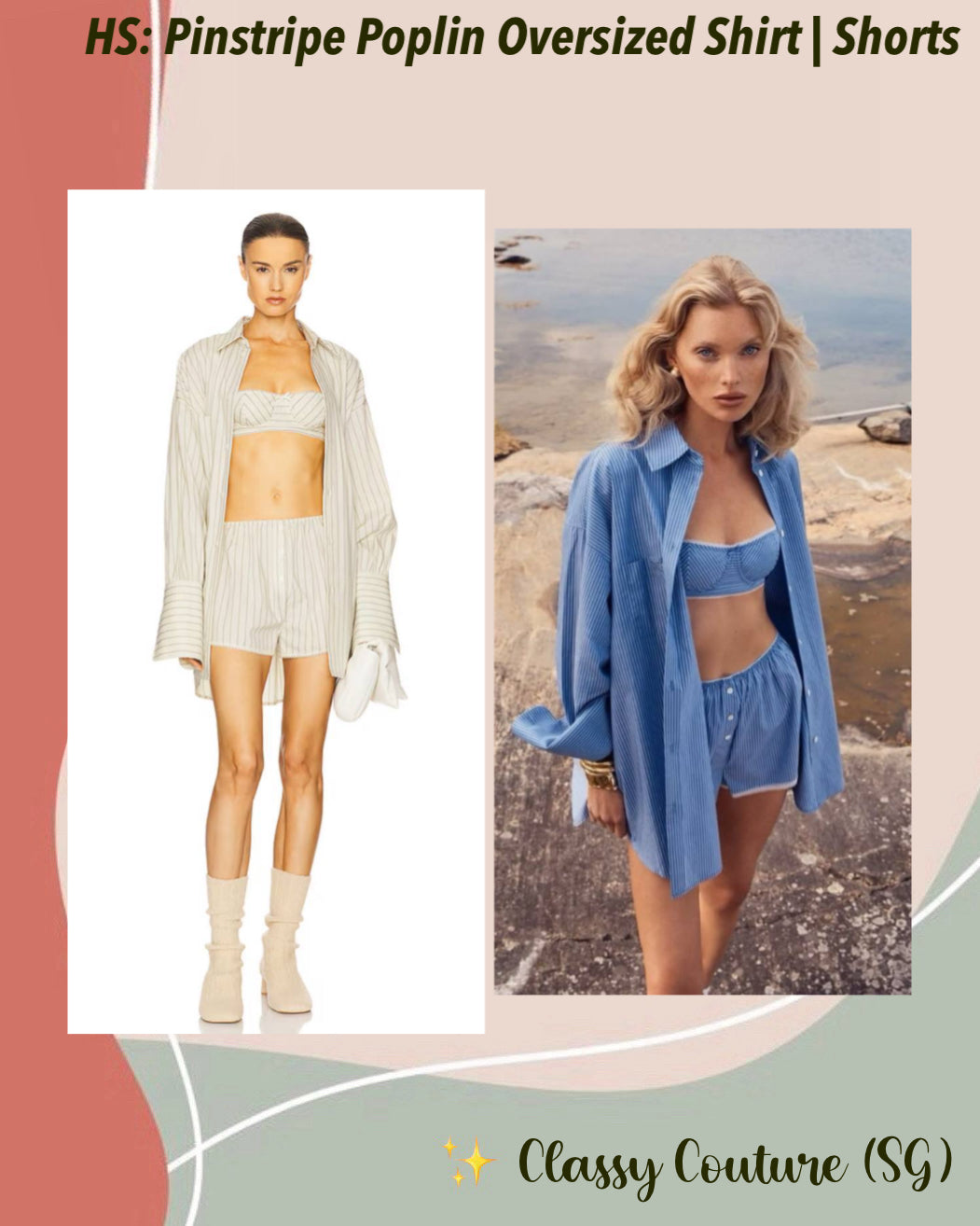 HS Pinstripe Poplin Long Sleeve Oversized Shirt | Shorts | Set