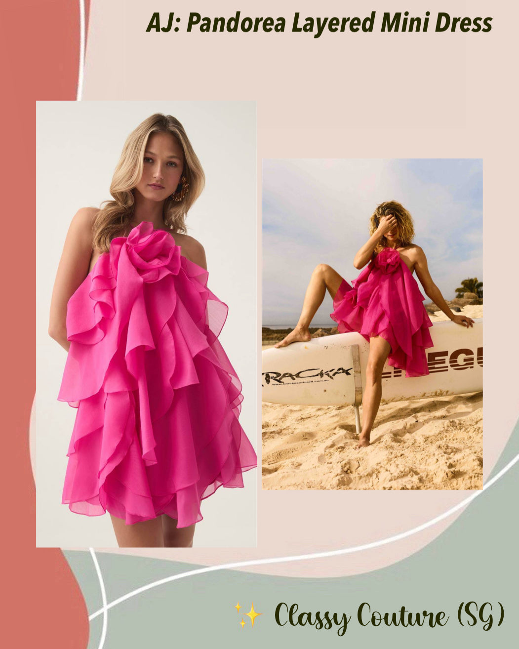 AJ Pandorea Layered Mini Dress in Fuchsia Rose