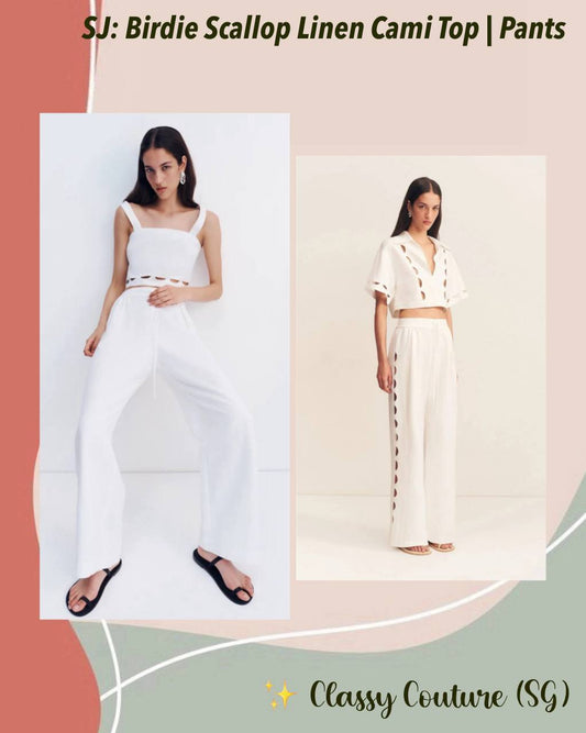 SJ Birdie Scallop Linen Cami Top | Scallop Pants | Set