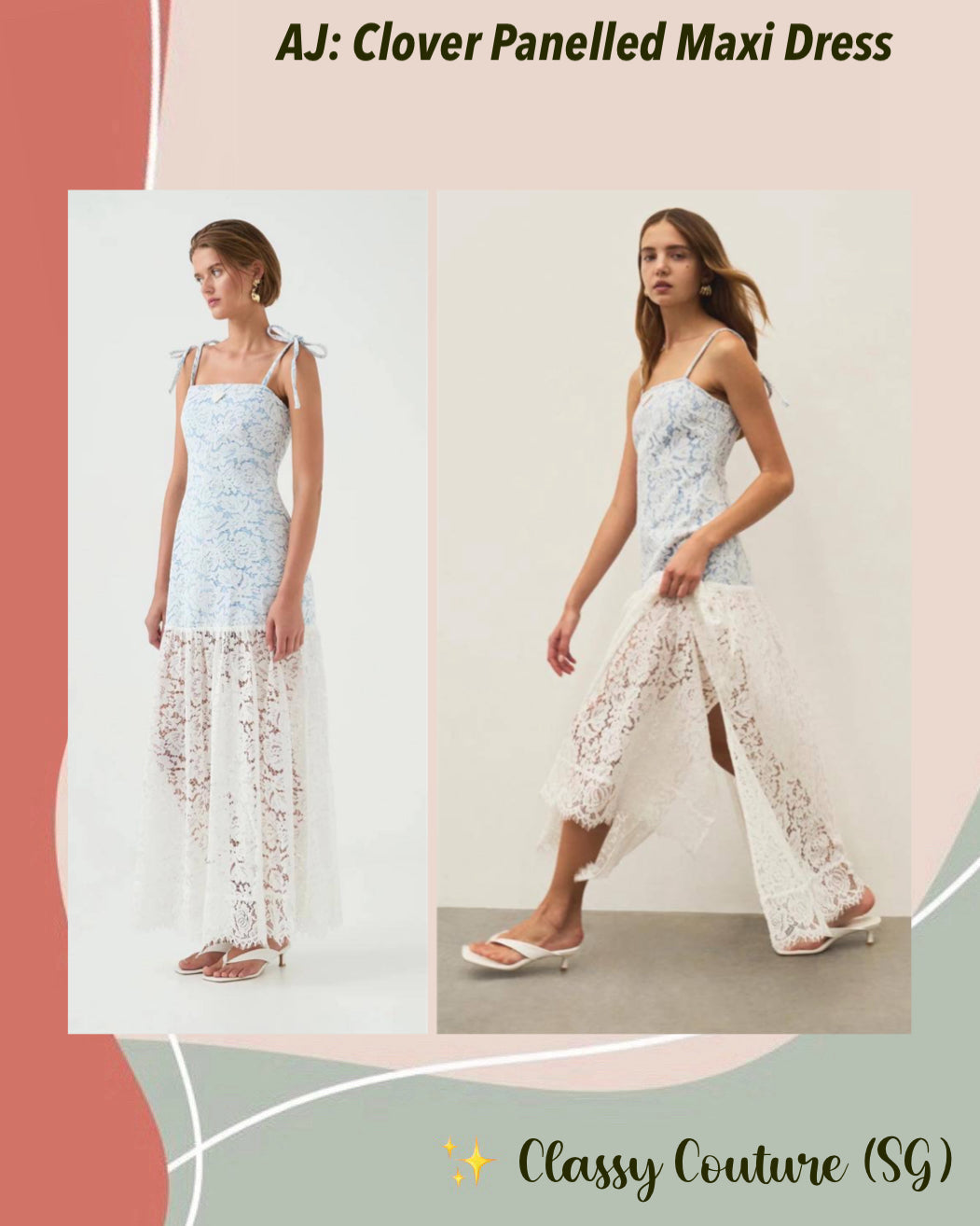 AJ Clover Panelled Maxi Dress in Whitebay Blue