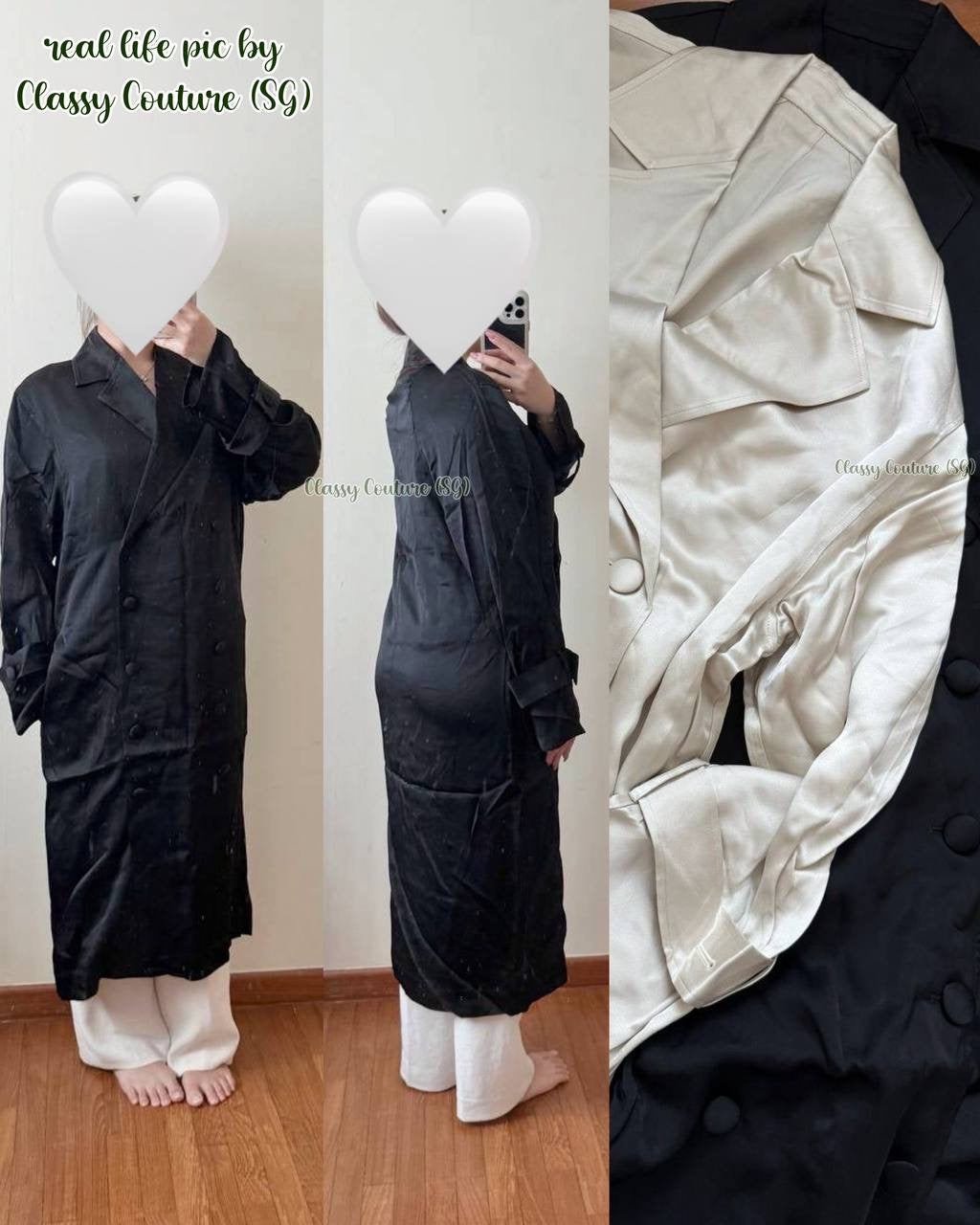 TOT Satin Long Trench Coat Midi Dress