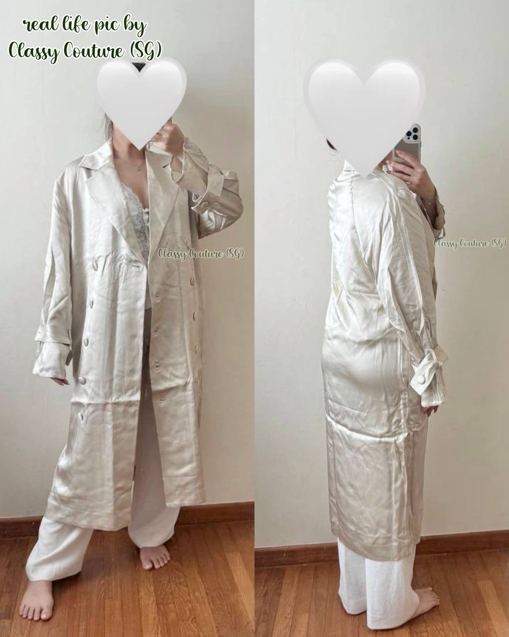 TOT Satin Long Trench Coat Midi Dress