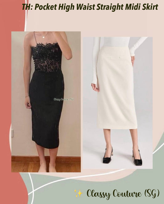 TH Pocket High Waist Straight Midi Skirt in Admiral Crepe