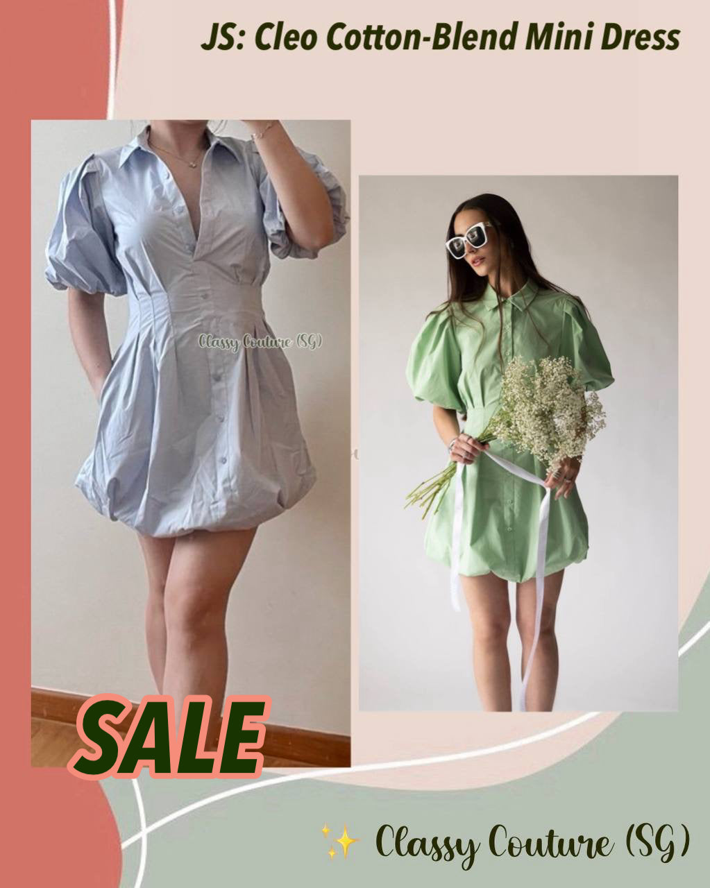SALE! Sim Cleo Balloon Cotton-Blend Mini Dress