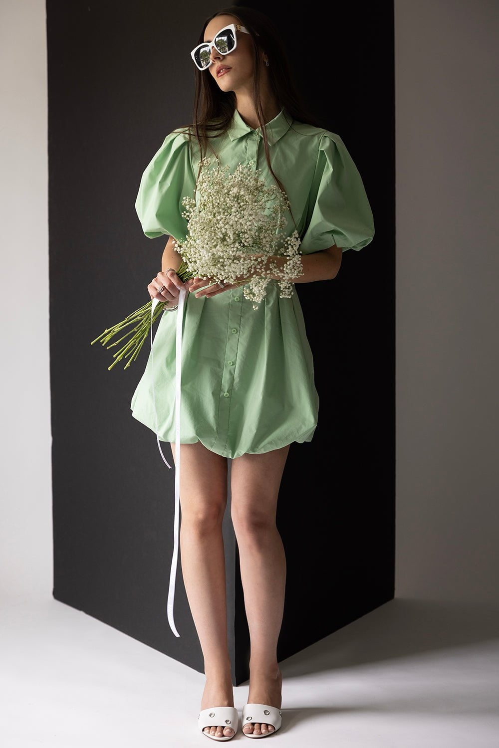 SALE! Sim Cleo Balloon Cotton-Blend Mini Dress