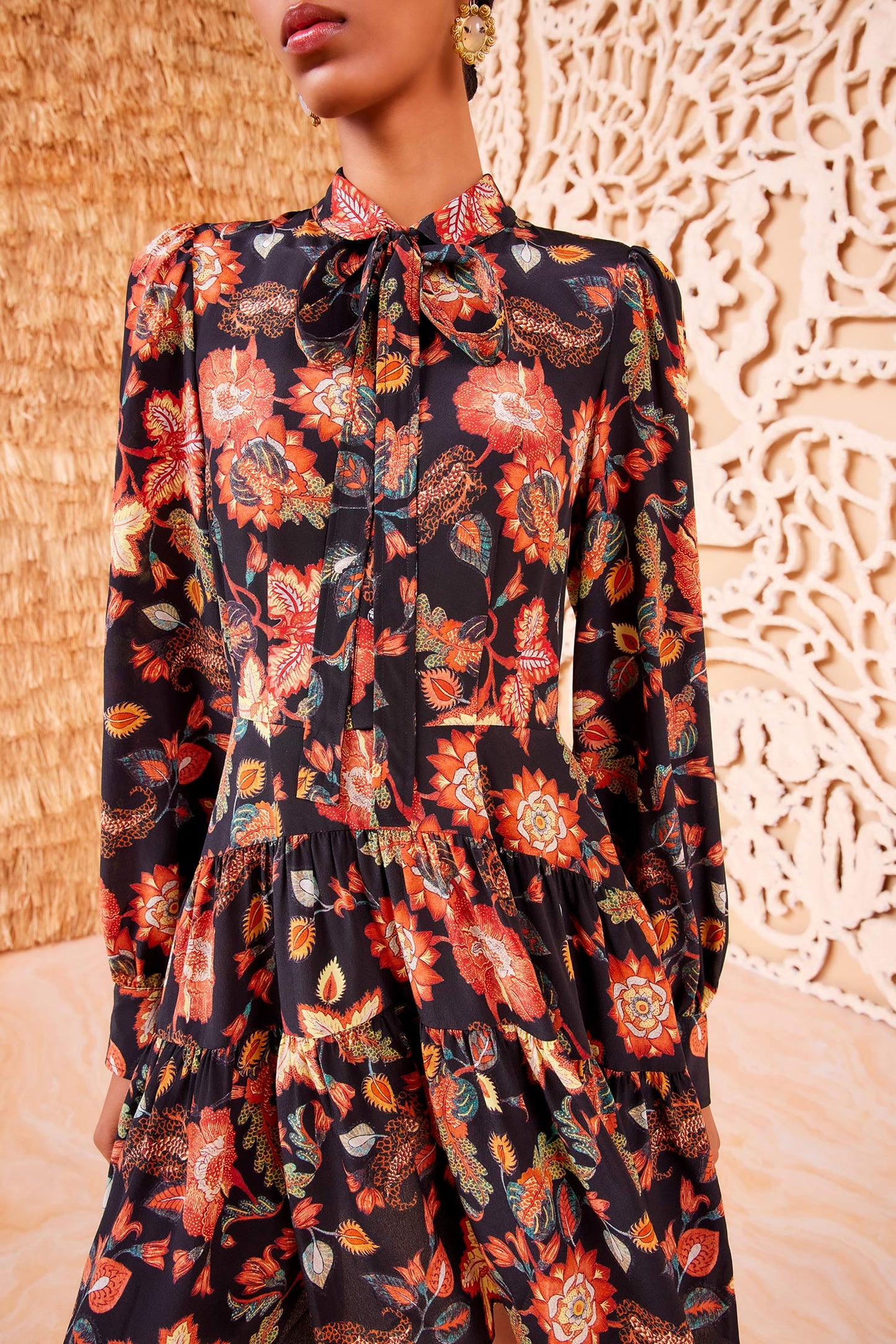 UJ Ines Silk Puff Sleeve Midi Dress