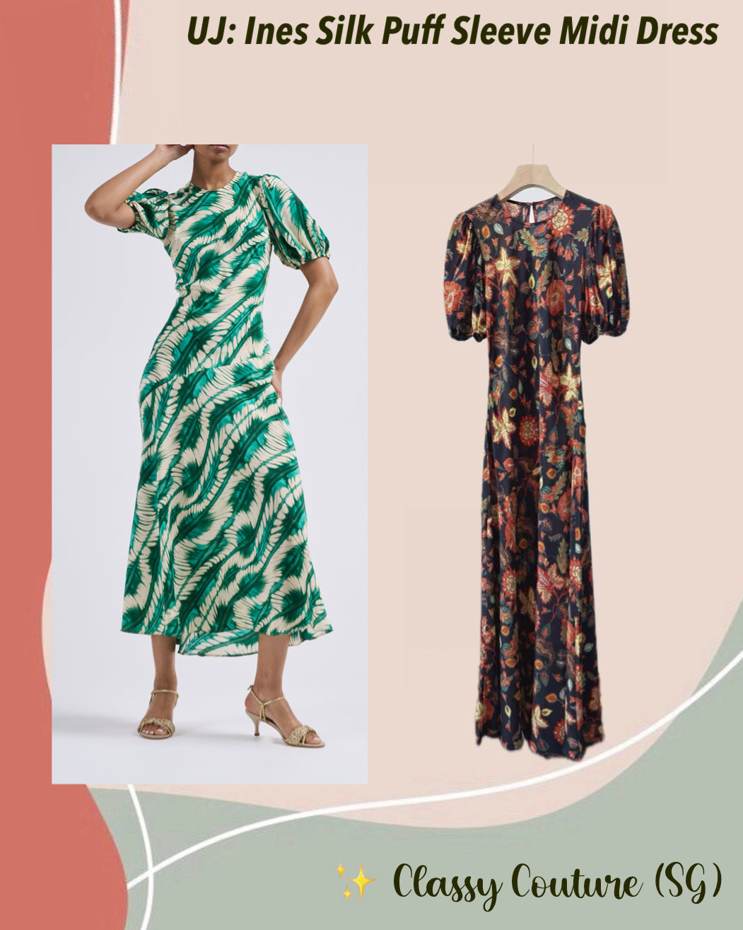 UJ Ines Silk Puff Sleeve Midi Dress
