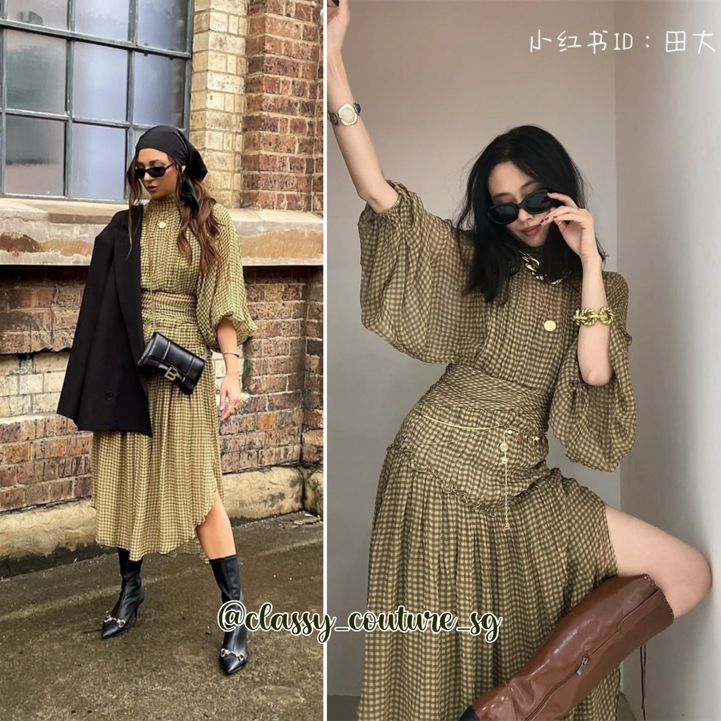 SJ Eleonora Long Sleeve Open Back Midi Dress | Olive/Sand
