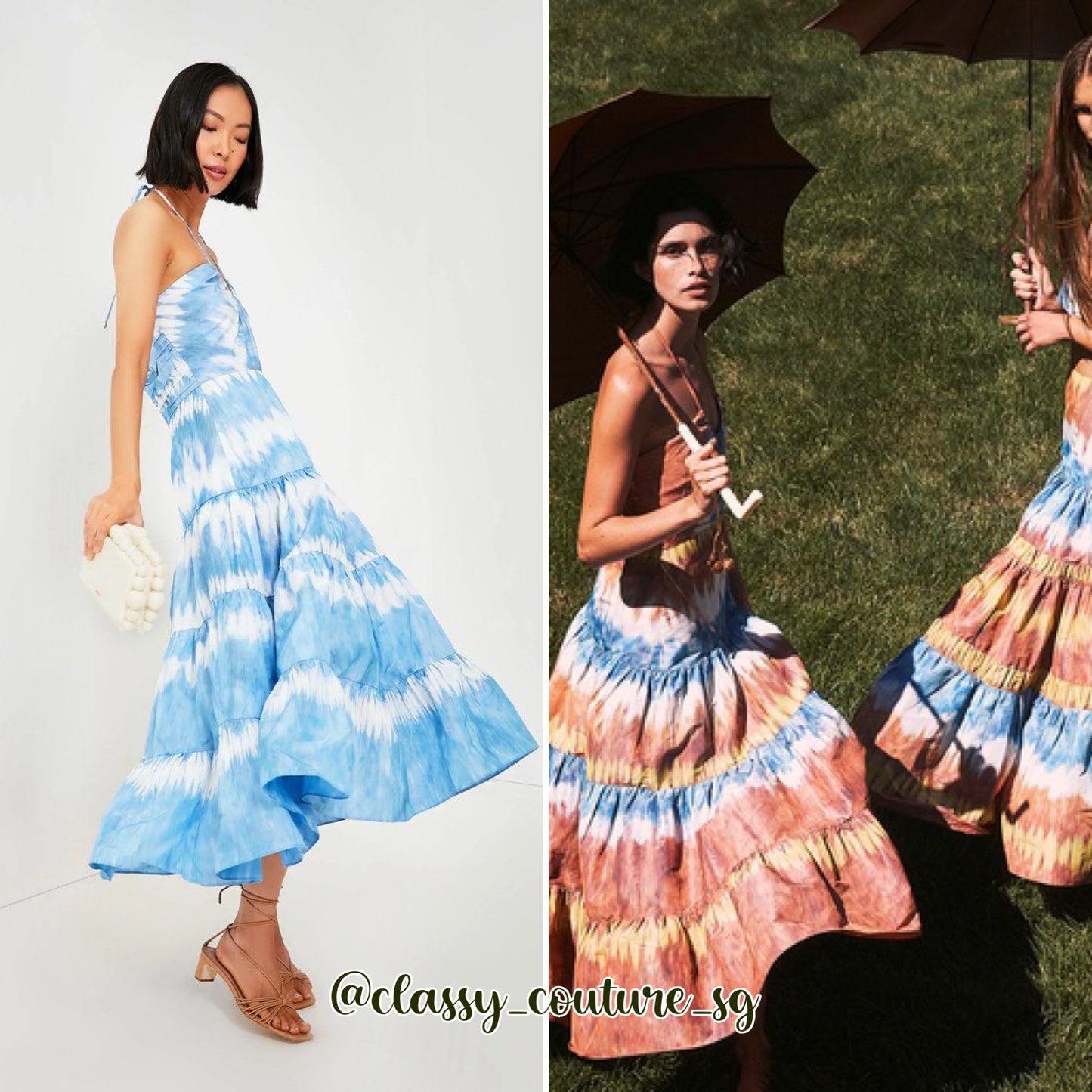 Alx Roberta Midi Dress | Tie dye blue white halter
