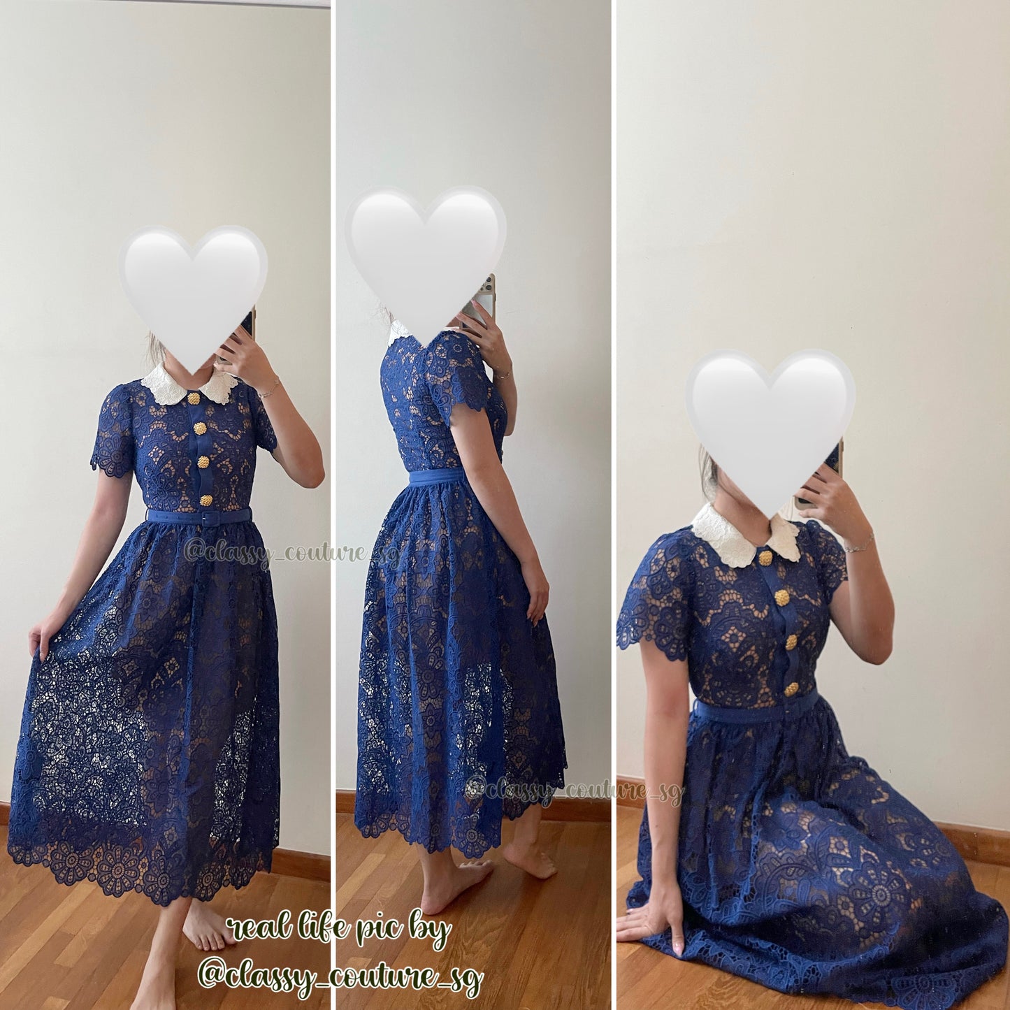 SP Blue Navy Lace Midi Dress Contrast Collar