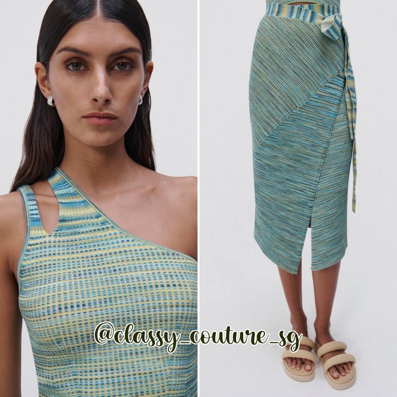 Jon Sim Space Dye Selby Top | Paris Midi Skirt | Baltic Blue, Coral Brown Set