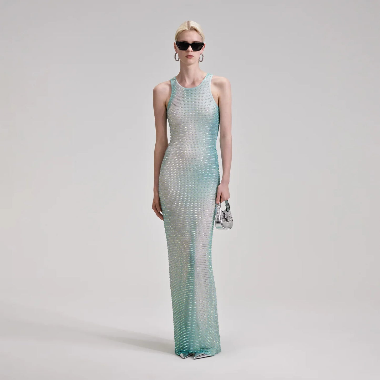 SP Green Contour Print Maxi Dress | crystal rhinestone mesh