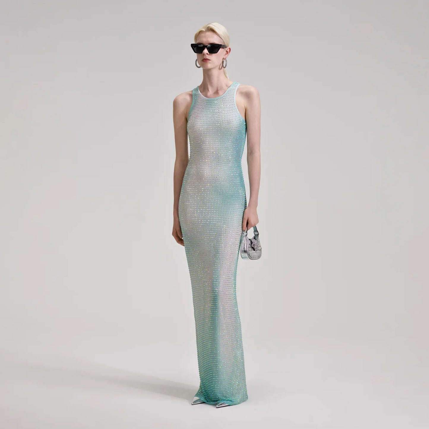 SP Green Contour Print Maxi Dress | crystal rhinestone mesh