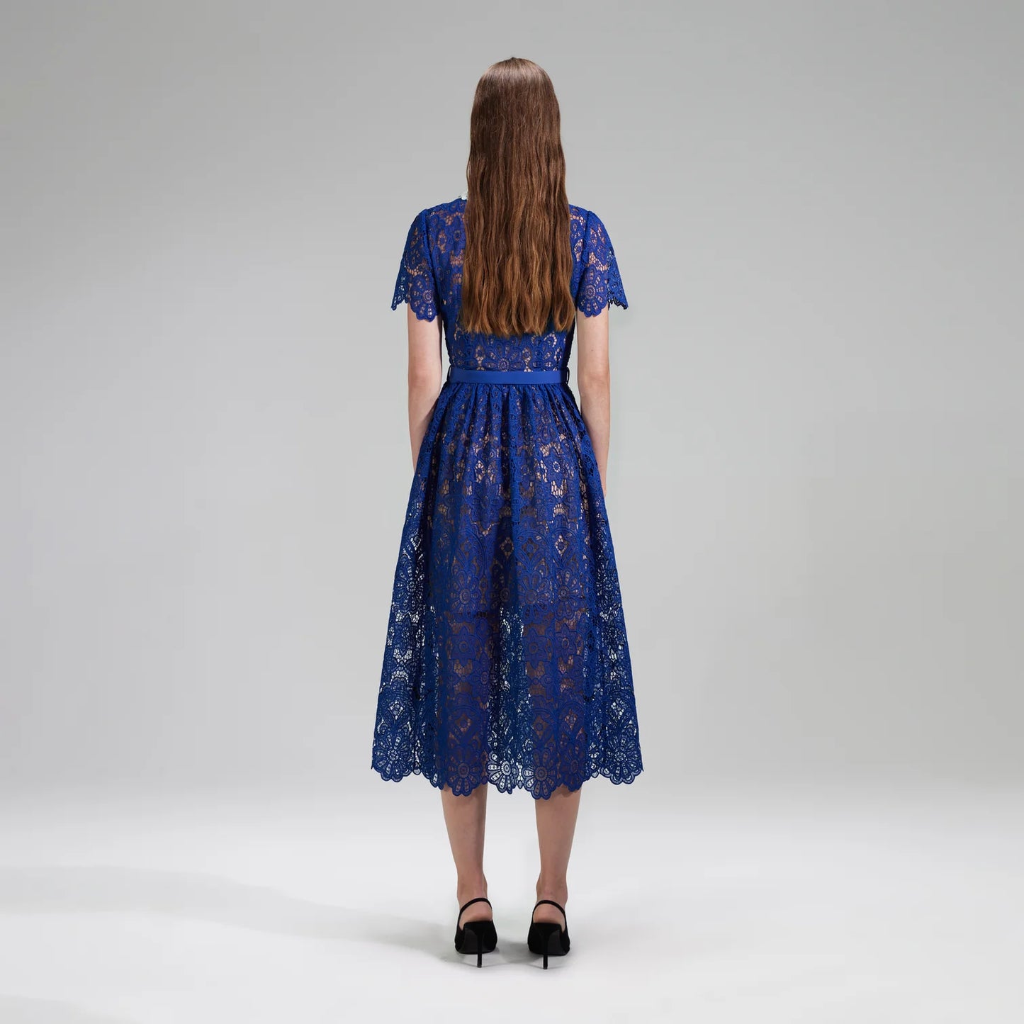 SP Blue Navy Lace Midi Dress Contrast Collar