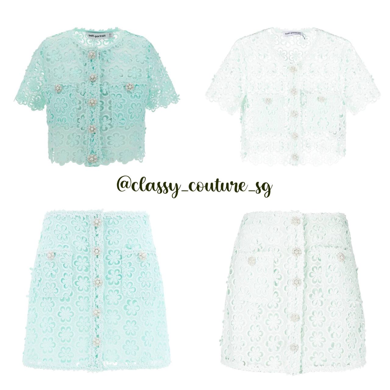 SP Daisy Guipure Top | Mini Skirt | Mint Blue and Ivory Set