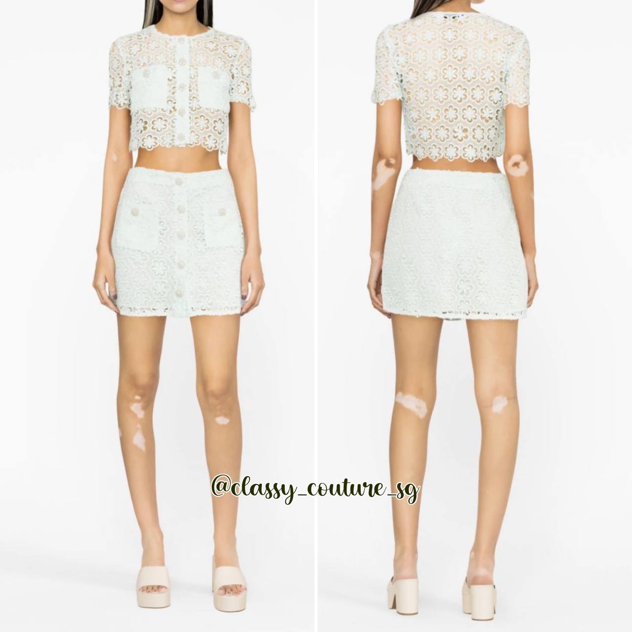 SP Daisy Guipure Top | Mini Skirt | Mint Blue and Ivory Set