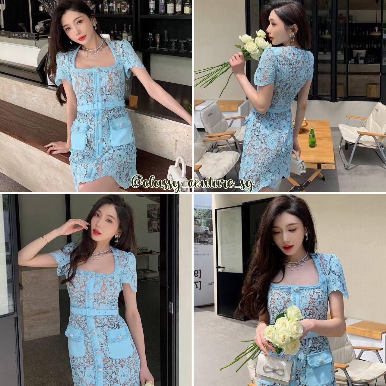 SP Black Guipure | Pale Blue Lace Mini Dress