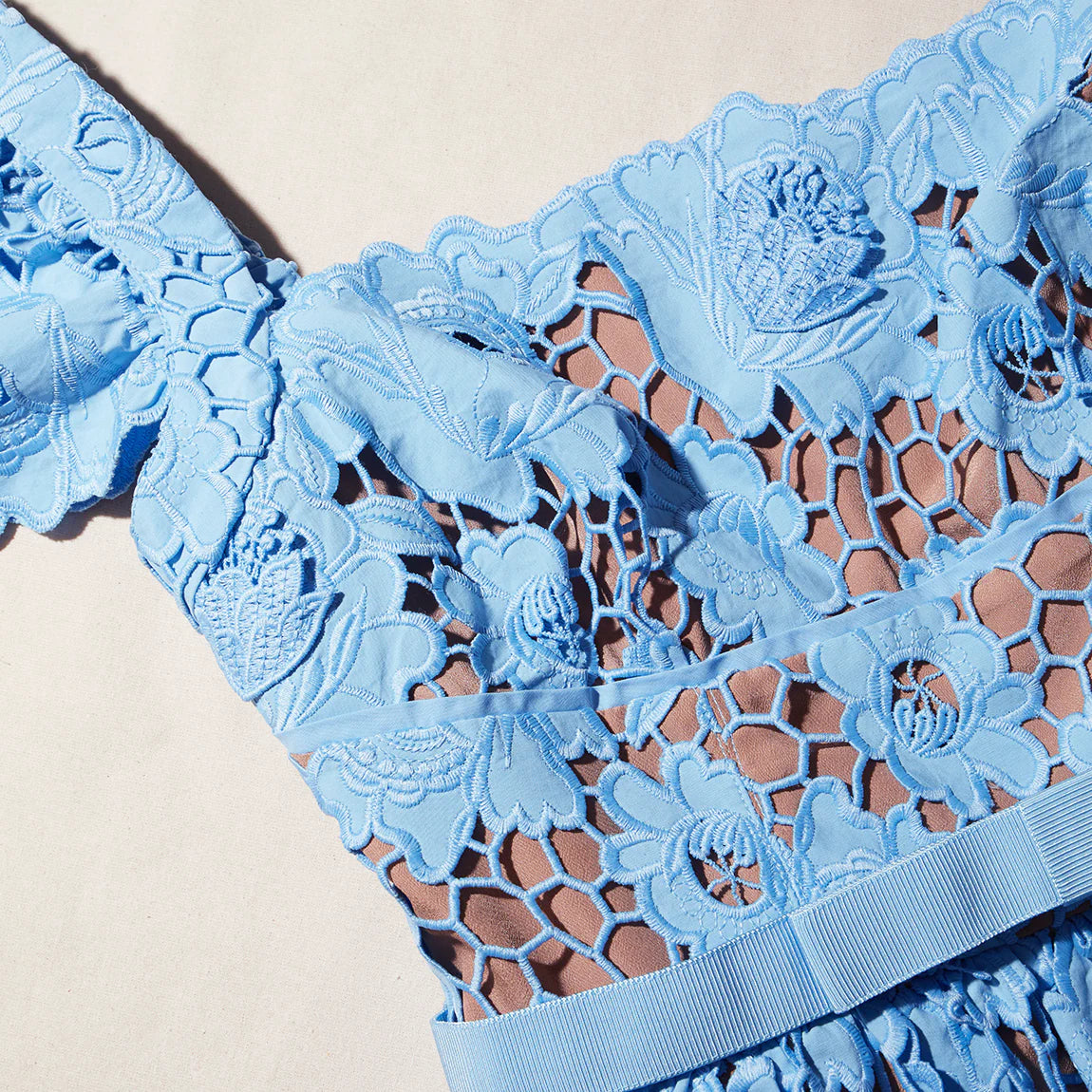 SP Blue 3D Cotton Lace Mini Dress