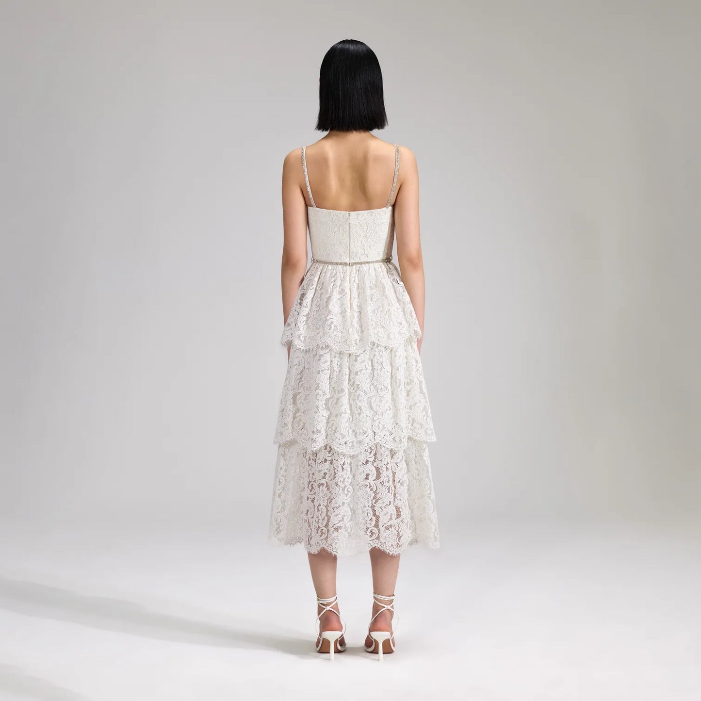 SP Cream Cord Lace Tiered Midi Dress